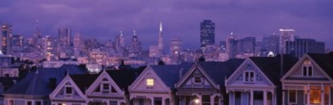 City skyline at night Alamo Square California USA Canvas Art - Panoramic Images (18 x 6)