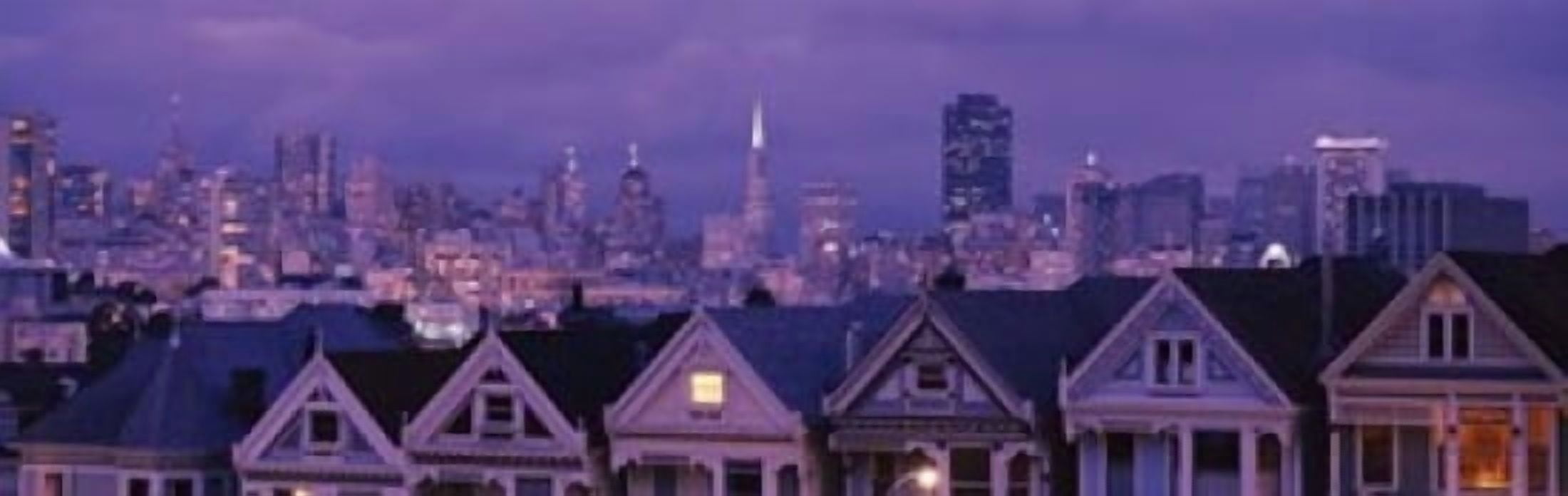 City skyline at night Alamo Square California USA Canvas Art - Panoramic Images (36 x 12)