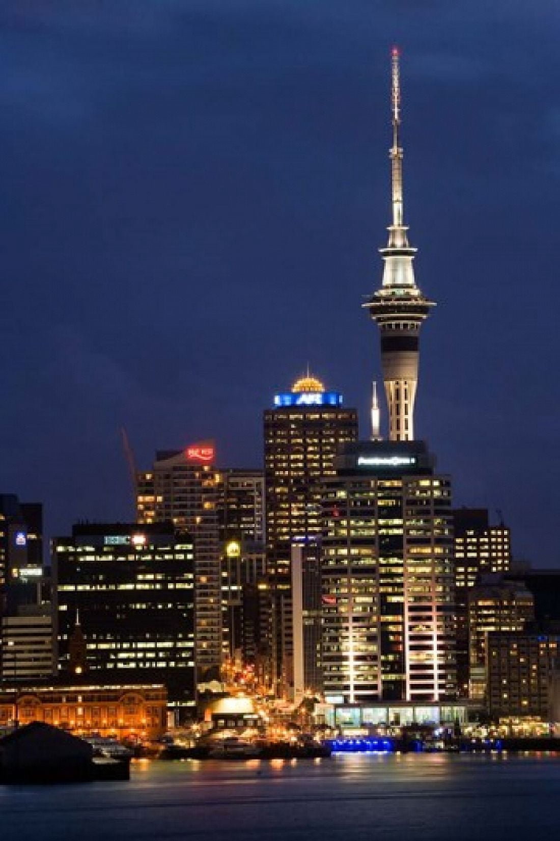 City skyline at night Auckland CBD North Island New Zealand Canvas Art - David Wall DanitaDelimont (24 x 35)
