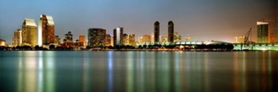 City skyline at night San Diego California USA Canvas Art - Panoramic Images (36 x 12)