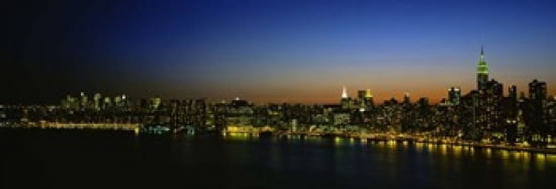 City skyline at night view of Manhattan from Long Island New York City New York State USA Canvas Art - Panoramic Images (18 x 7)