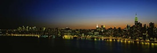 City skyline at night view of Manhattan from Long Island New York City New York State USA Canvas Art - Panoramic Images (36 x 13)