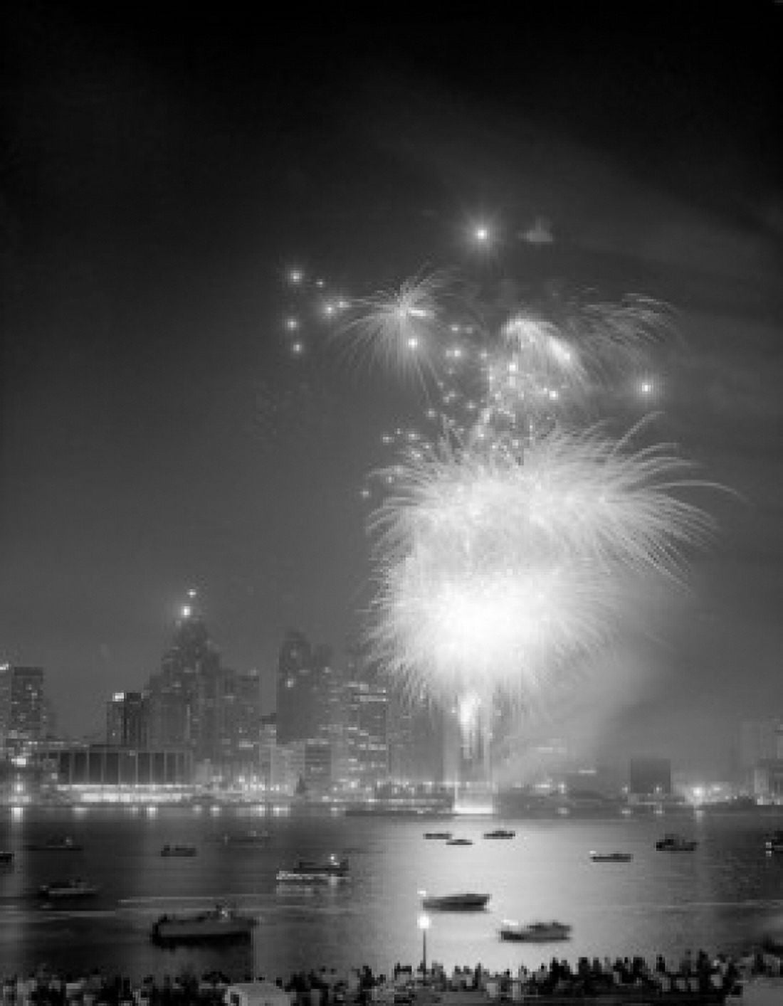 City skyline at night with fireworks Canvas Art - (24 x 36)