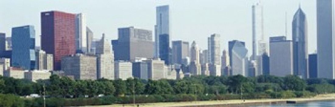 City skyline with Lake Michigan and Lake Shore Drive in foreground Chicago Illinois USA Canvas Art - Panoramic Images (18 x 6)