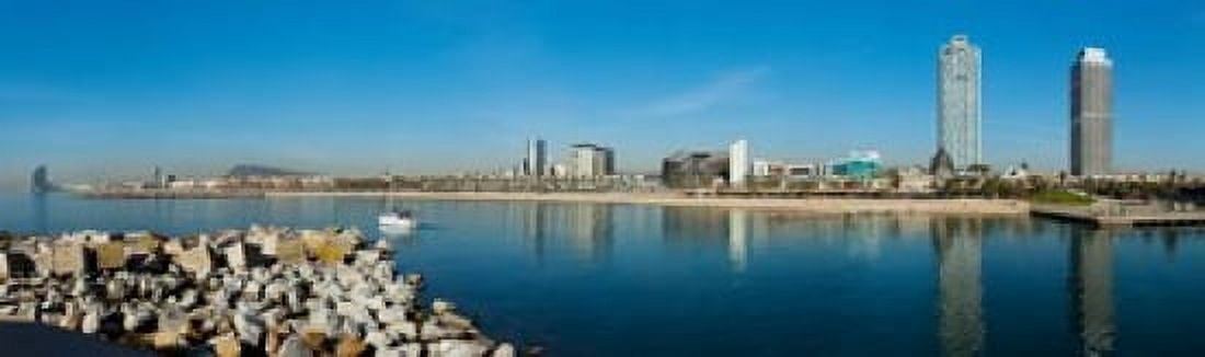 City view from Port Olimpic Barcelona Catalonia Spain Canvas Art - Panoramic Images (38 x 12)