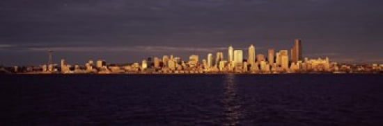 City viewed from Alki Beach Seattle King County Washington State USA Canvas Art - Panoramic Images (36 x 12)