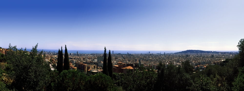 City viewed from Park Guell Barcelona Catalonia Spain Canvas Art - Panoramic Images (36 x 12)