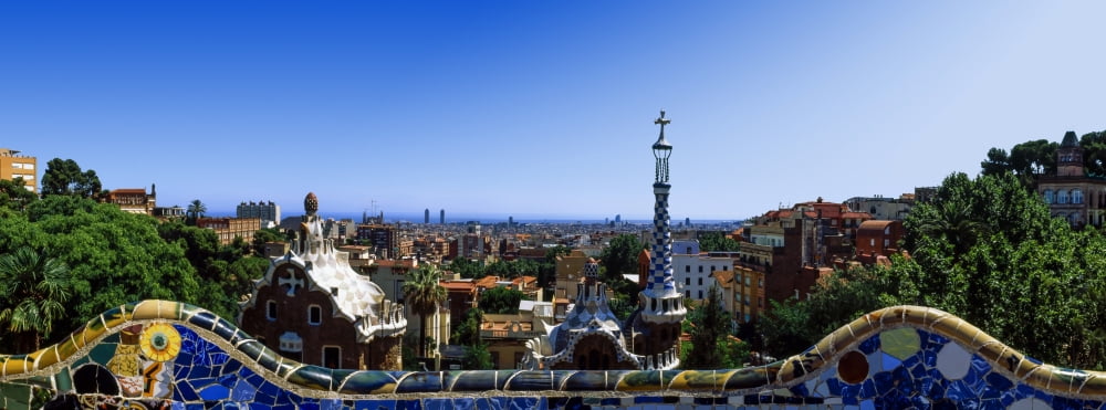 City viewed from Park Guell Barcelona Catalonia Spain Canvas Art - Panoramic Images (36 x 12)