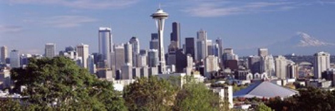 City viewed from Queen Anne Hill Space Needle Seattle King County Washington State USA 2010 Canvas Art - Panoramic Images (18 x 6)