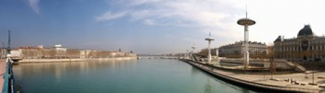 City viewed from University Bridge Rhone River Lyon Rhone Rhone-Alpes France Canvas Art - Panoramic Images (40 x 12)