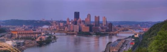 City viewed from the West End at Sunset Pittsburgh Allegheny County Pennsylvania USA 2009 Canvas Art - Panoramic Images (36 x 12)