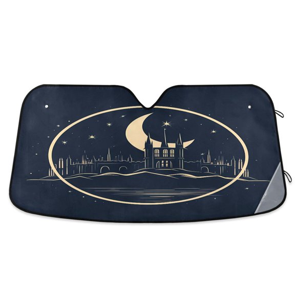 City with Moon Car Windshield Sun Shade Foldable Car Front Window Visor Heat and UV Protection 55x27.6