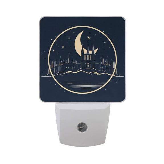 City with Moon Night Light 2 Pack LED Nightlight Plug into Wall Dusk to Dawn Sensor Soft White
