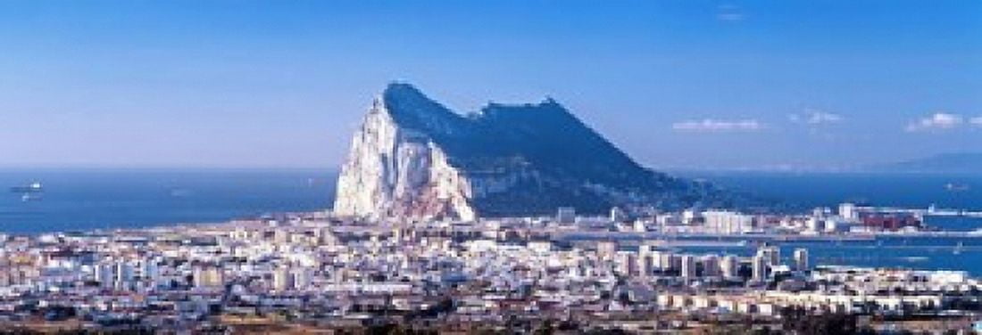City with a cliff in the background Rock Of Gibraltar Gibraltar Spain Canvas Art - Panoramic Images (18 x 7)