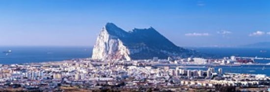 City with a cliff in the background Rock Of Gibraltar Gibraltar Spain Canvas Art - Panoramic Images (36 x 13)