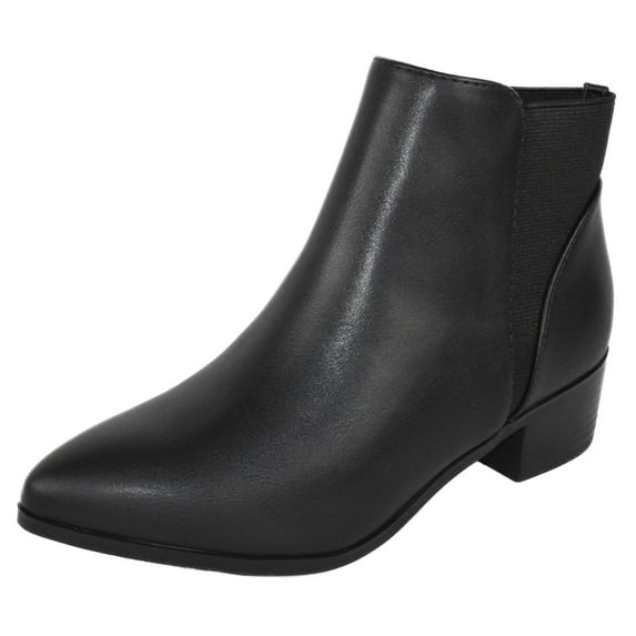 CityClassified Women Ankle Boots Elastic Sides Slip-On Booties Block Heel Pointed Toe JOCELYN-S Black PU 8.5