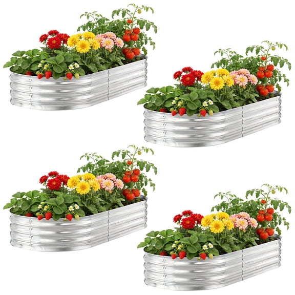 CityOut Raised Garden Bed Kit,4 Pack 4×2×1ft Raised Garden Boxes Outdoor for Vegetables and Flowers,Silver