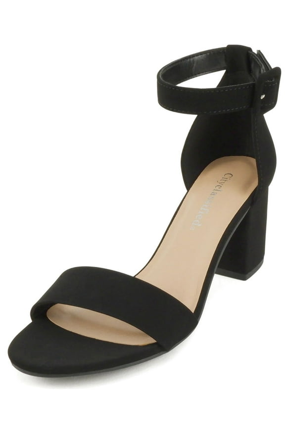 Shoes Women Low Chunky Block Heel Sandals Open Toe Ankle Strap CAKE-S Black Nubuck Suede 7