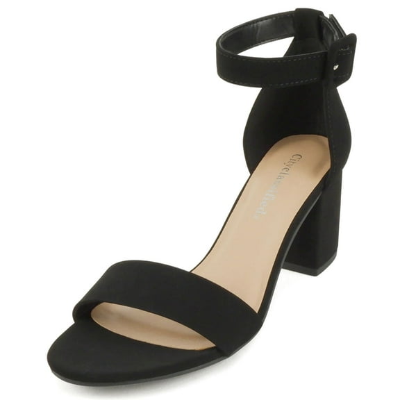 Cityclassified Shoes Women Low Chunky Block Heel Sandals Open Toe Ankle Strap CAKE-S Black Nubuck Suede 8.5