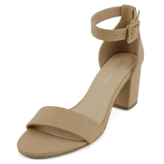 Cityclassified Shoes Women Low Chunky Block Heel Sandals Open Toe Ankle Strap CAKE-S Camel Natural Nubuck Suede 6