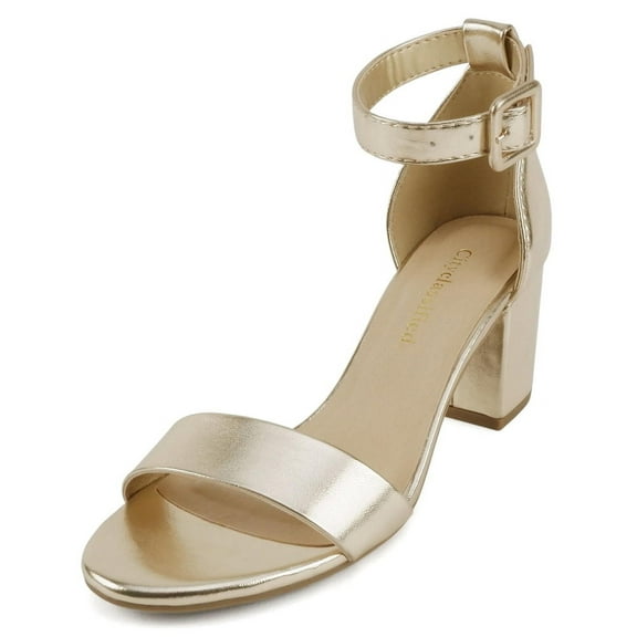 Cityclassified Shoes Women Low Chunky Block Heel Sandals Open Toe Ankle Strap CAKE-S Gold 8.5