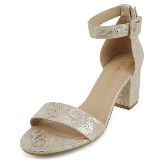 Cityclassified Shoes Women Low Chunky Block Heel Sandals Open Toe Ankle Strap CAKE-S Gold Snake 9