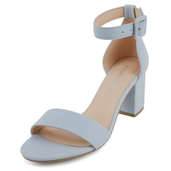 Cityclassified Shoes Women Low Chunky Block Heel Sandals Open Toe Ankle Strap CAKE-S Sky Light Blue 6