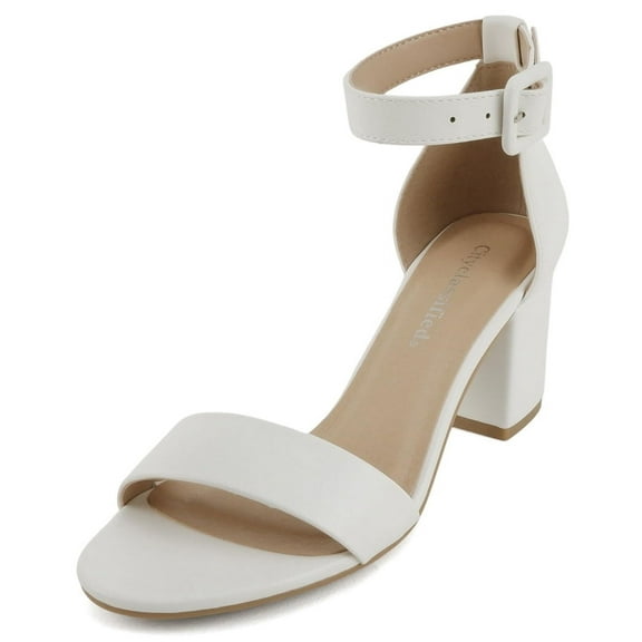 Cityclassified Shoes Women Low Chunky Block Heel Sandals Open Toe Ankle Strap CAKE-S White 7