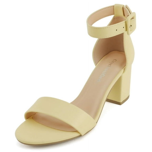 Cityclassified Shoes Women Low Chunky Block Heel Sandals Open Toe Ankle Strap CAKE-S Yellow 7