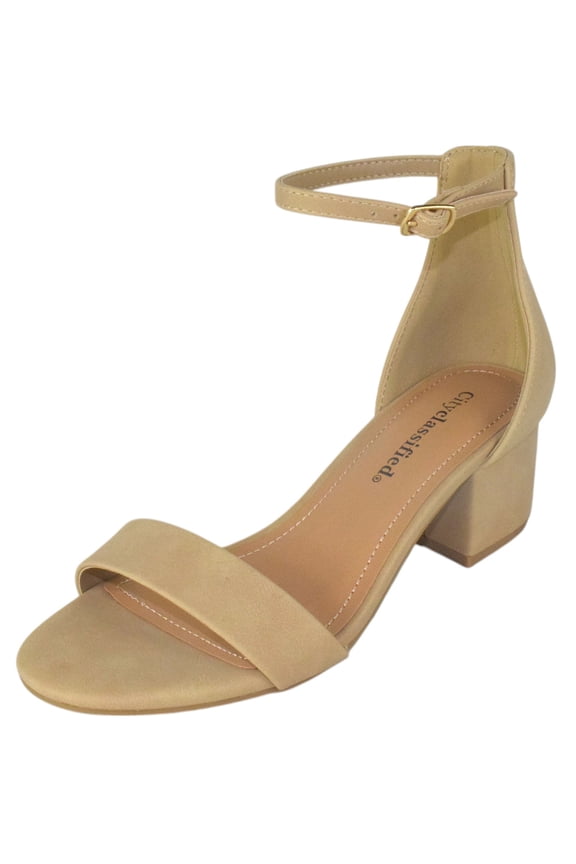 Shoes Women Low Chunky Block Heel Sandals Open Toe Ankle Strap WEEKEND-S Beige Camel Natural Nubuck Suede 6.5