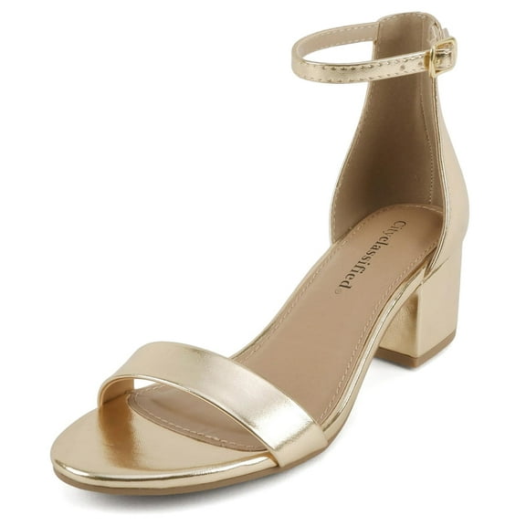 Cityclassified Shoes Women Low Chunky Block Heel Sandals Open Toe Ankle Strap WEEKEND-S Gold 7