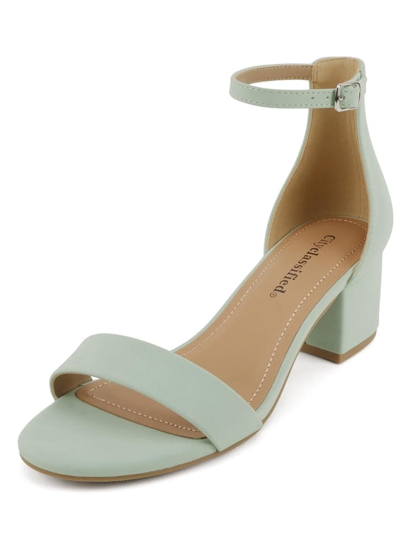 Shoes Women Low Chunky Block Heel Sandals Open Toe Ankle Strap WEEKEND-S Light Green Mint Nubuck Suede 7.5