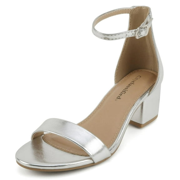 Cityclassified Shoes Women Low Chunky Block Heel Sandals Open Toe Ankle Strap WEEKEND-S Silver 6