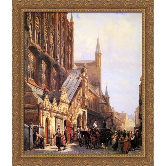 Cityhall in Lbeck 28x34 Large Gold Ornate Wood Framed Canvas Art by Cornelis Springer