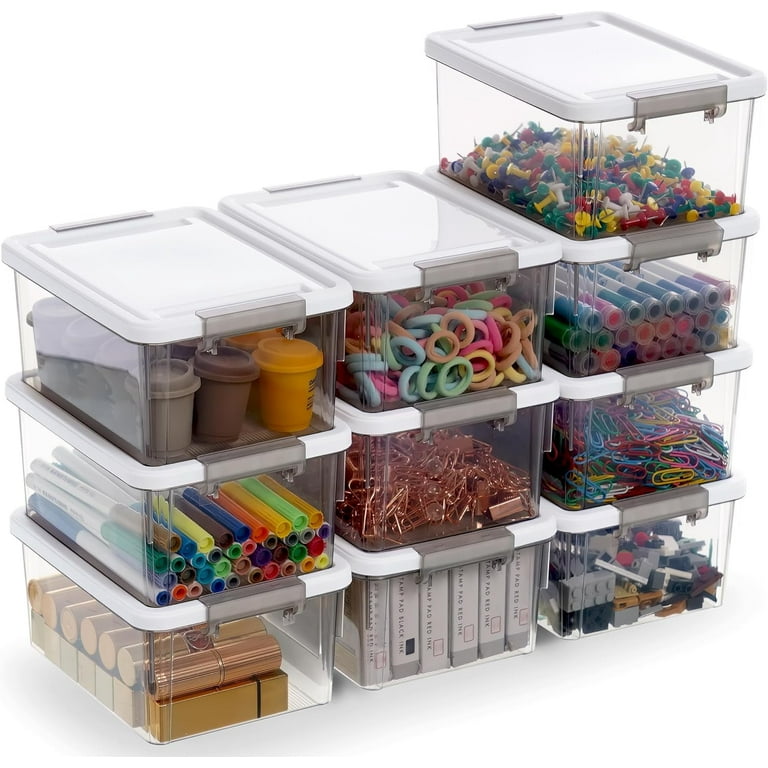Citylife 1.3 QT Small Storage Bin with Lid 10 Packs 6.9 Lx5 Wx3 H Grey