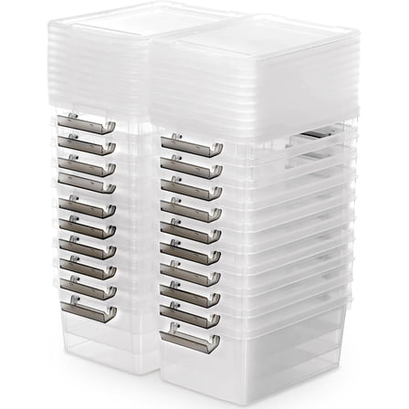 Citylife 1.3 QT 20 Packs Small Storage Bins Plastic Storage Container Stackable Box with Lids for Organizing, Clear White