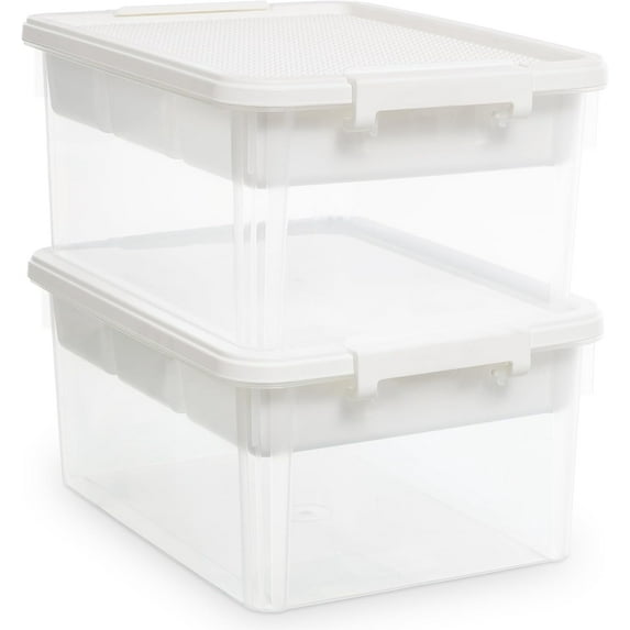 Kerhouze 17 QT 2 Packs Clear Storage Bin with Lid and Removable Tray Building Baseplate Plastic Storage Box for Kids Craft Toy Sewing Organizer