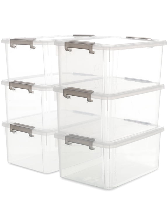 17 QT Clear Storage Bins with Lids Large Stackable Plastic (6 Pack) 15.9x11.6x7.3"