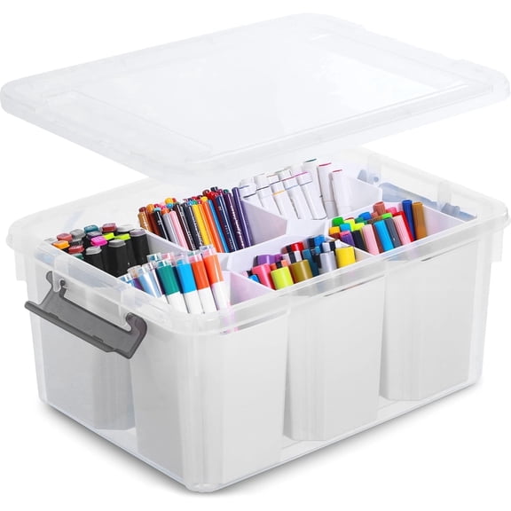 17 Qt Storage Bins with Lids & 6 Pen Holder Stackable for Kid Toy Craft