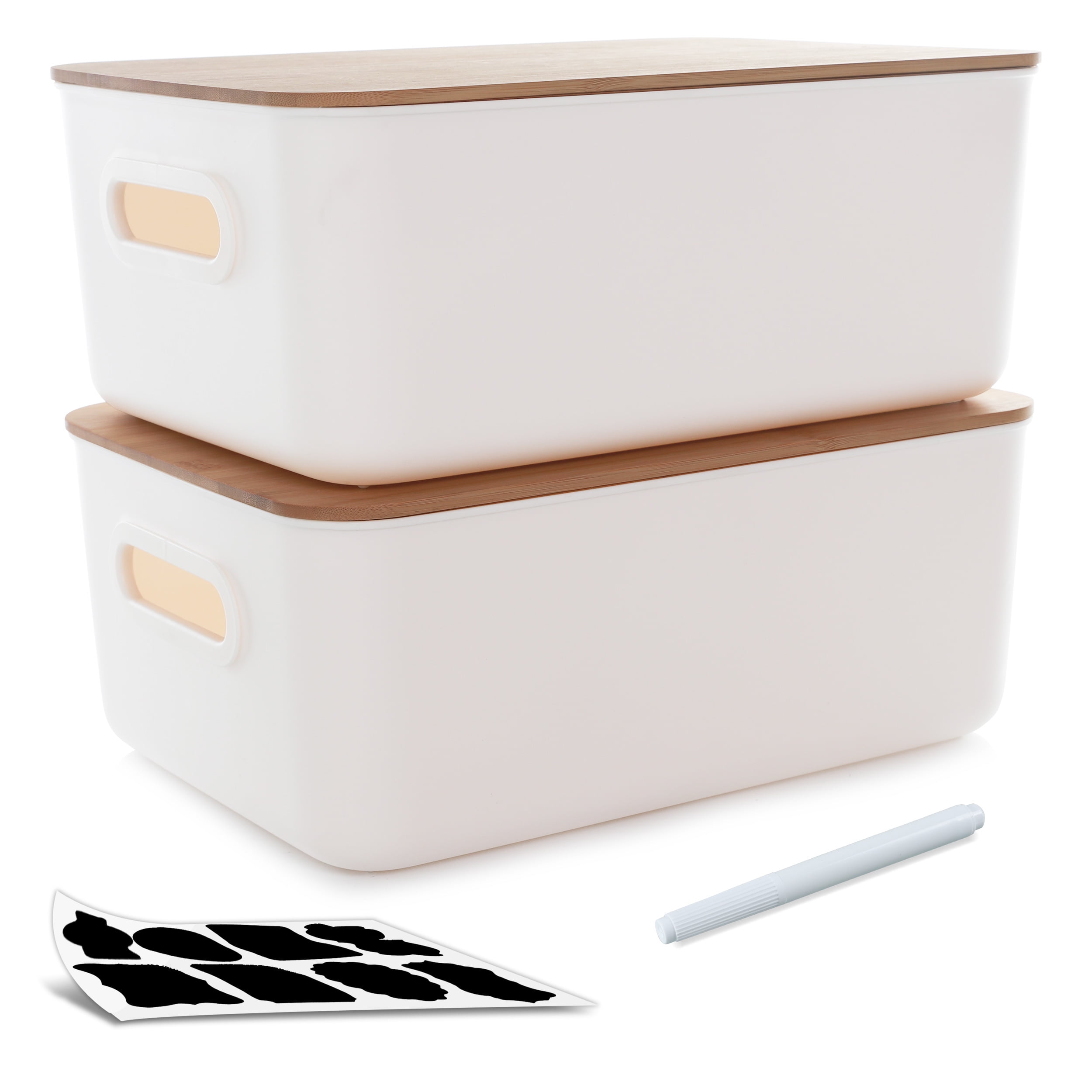  Qilinba 2 Pcs Bliss Bins with Lids, Acrylic Storage Container  with External Handles for Organizing Bread, Snack, Chips