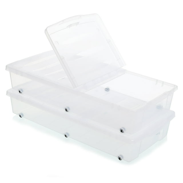 Citylife 57 QT Rolling Under Bed Storage Containers with Lids, Clear
