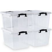 Kerhouze 22 Qt Clear Storage Bins with Lids Plastic Stackable 4 Pack