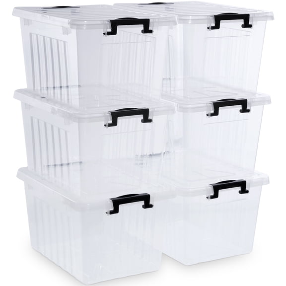22 Qt Clear Plastic Storage Bins with Lid 6 Pack
