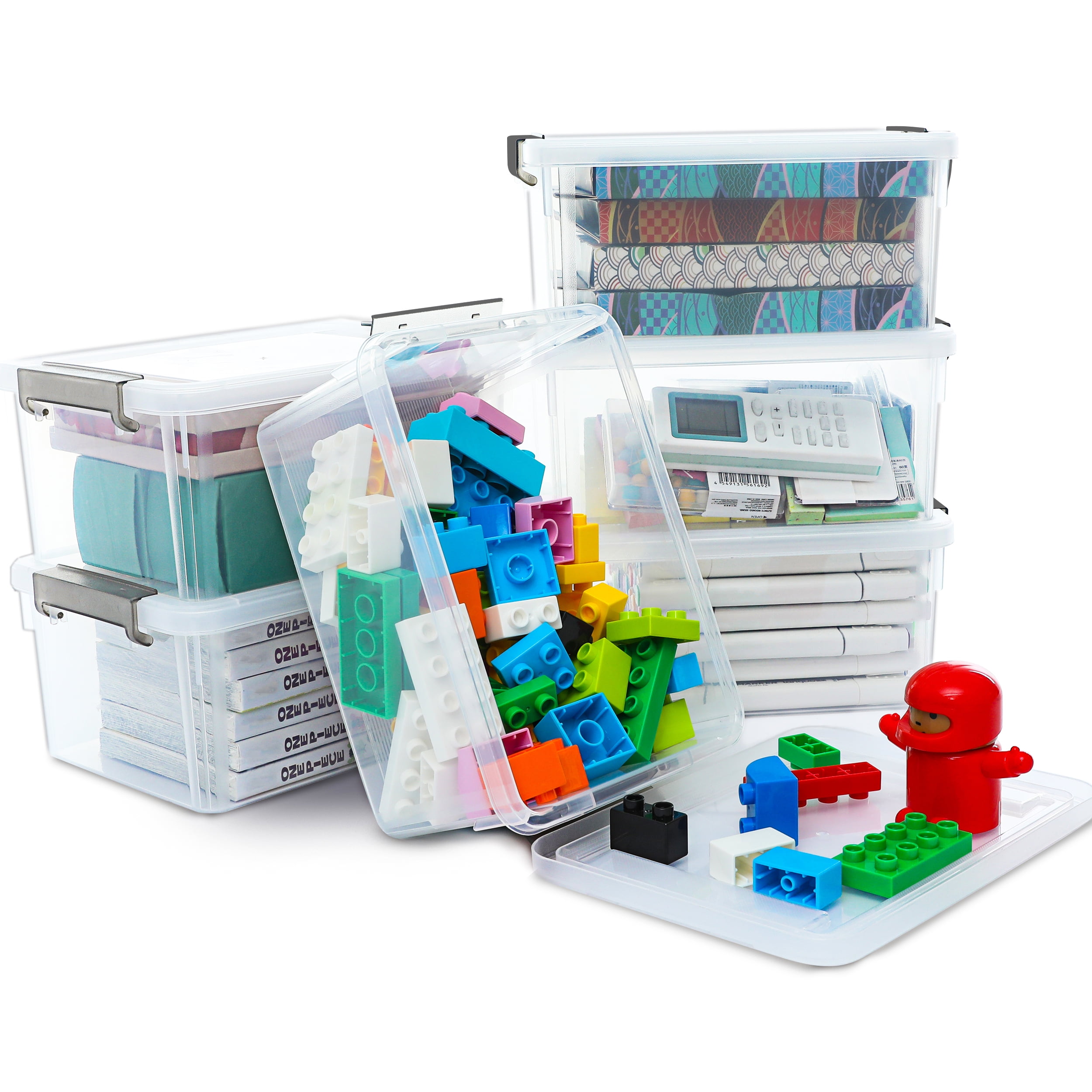 Citylife 3.2 QT 6 Packs Small Storage Bin with Lid Latch Mini Clear Plastic  Crafting Storage Box 