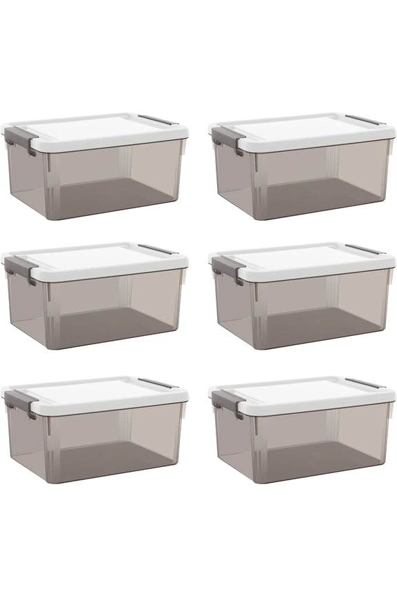 3.2 Qt Small Storage Bin with Lid 6 Packs Clear Gray Plastic Crafting Storage Box for Kids 9" L*6.7" W*4" H