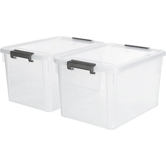 Citylife 32 QT Plastic Storage Bins with Latching Lids Stackable Storage Containers for Organizing Large Clear Storage Box for Garage, Closet, Classroom, Kitchen, 2 Packs