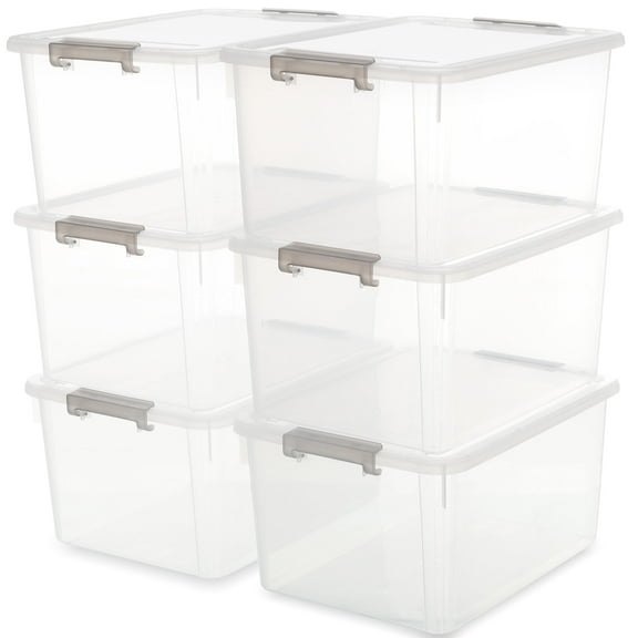 32 Qt Clear Storage Bins with Lids Stackable Plastic Storage Box with Latches 6 Packs