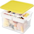 thumbnail image 1 of 32 Qt Storage Bins with Building Baseplate Lid and Removable 6 Grids Tray Plastic Clear Storage Container for Building Brick Toy Bead Tool Sewing Craft 1 Packs Yellow Lid, 1 of 6