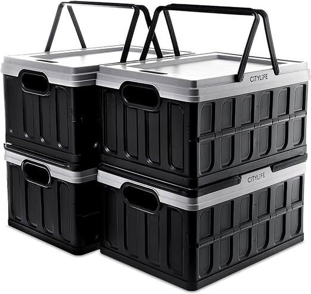 Citylife 64L Collapsible Storage Bins with Lids Plastic Storage Containers  for Organizing Stackable Storage Box Large Heavy Duty Utility Crates, 2