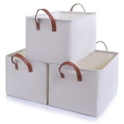 Citylife 36L Canvas Storage Basket with Handles and Metal Frame 3 Pack Beige Fabric Storage Bins for Shelves
